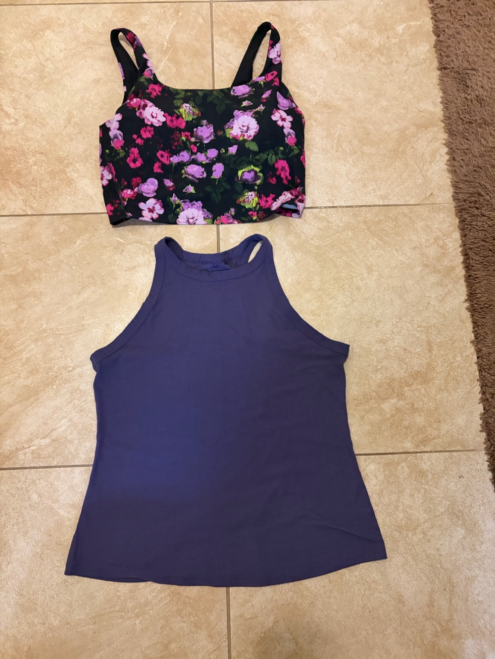 Set of 2 athletic tops. Old Navy Black Floral athletic bra and All In Motion Top